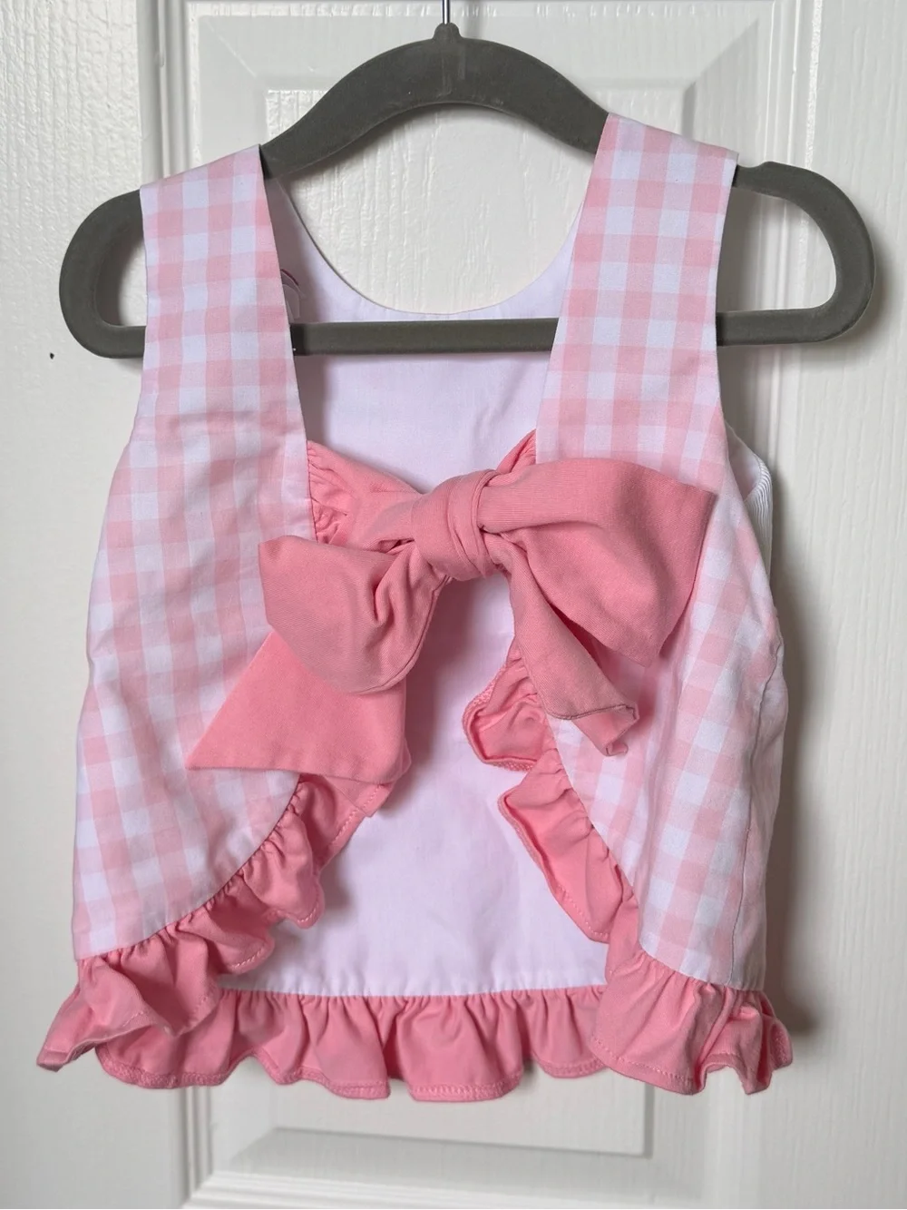 Stitchy Fish Pink Gingham Big Sister Top